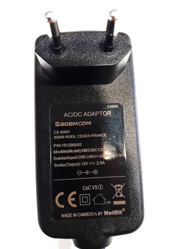 Zasilacz Sagemcom 12V 2.5A Model: NBS36C120250HE