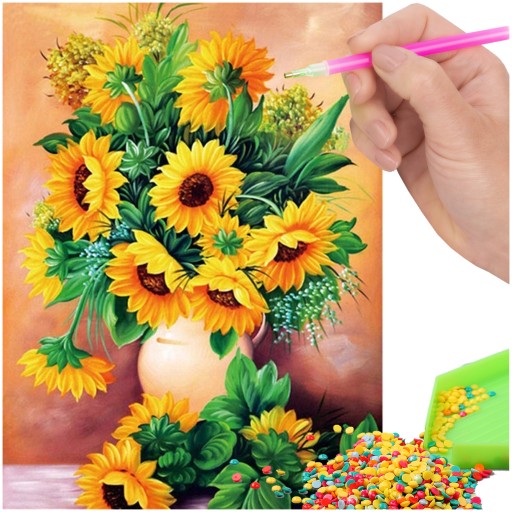 Haft Diamentowy Mozaika SŁONECZNIKI Aplikator Diamond Painting KWIAT 30x40