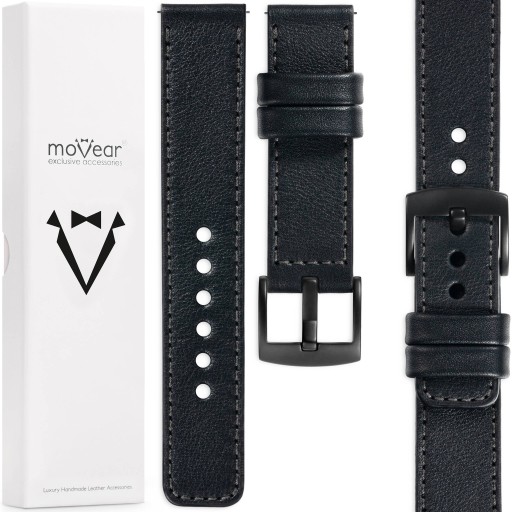 Pasek 24mm premium do zegarka ekskluzywny stylowy MOVEAR Czarny