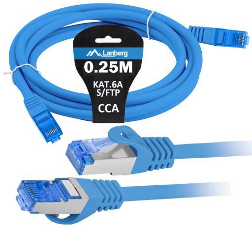 KABEL SIECIOWY LAN SKRĘTKA DO INTERNETU ETHERNET KAT 6A SFTP 0.25M NIEBIESK