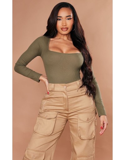 PrettyLittleThing BODY KHAKI PRĄŻKOWANE DŁUGI RĘKAW R.L E595113