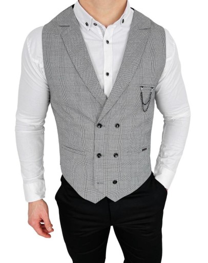 Szara w czarna krate kamizelka meska Stylovy - XL