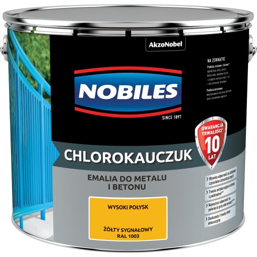Nobiles Chlorokauczuk emalia do metalu betonu Żółty Sygnałowy Ral 1003 5l