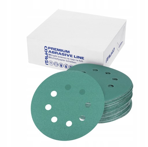 50x KRĄŻEK PAPIER ŚCIERNY 125MM RZEP OTWORY P150