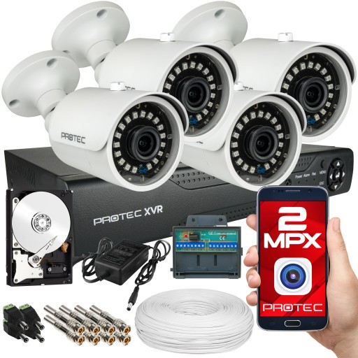 ZESTAW MONITORINGU 4 KAMERY TUBOWE FULL HD ZEWNĘTRZNE 4TB podgląd on-line