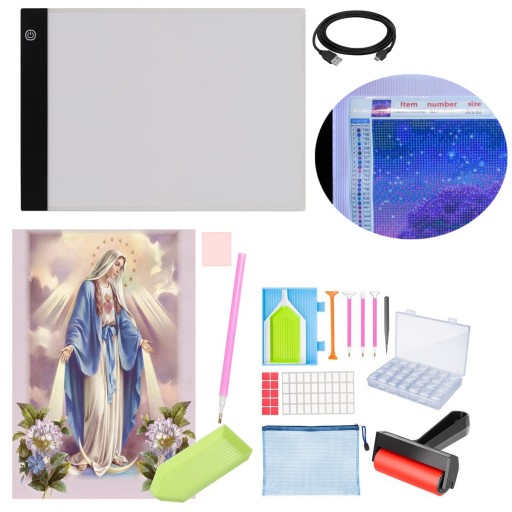 TABLICA LED Z AKCESORIAMI+HAFT DIAMENTOWY MARYJA