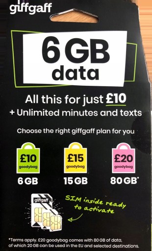 Giff Gaff Mobile UK ANGLIA 3w1 WYSYŁKA Z POLSKI