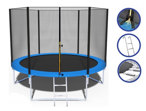 TRAMPOLINA OGRODOWA DLA DZIECI F-STAR 435CM 14FT BLUE SIATKA Z. + DRABINKA