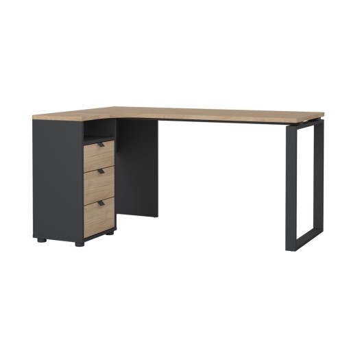Biurko narożne SIGN z kontenerkiem 150 x 100 x 76 cm jackson hickory szary