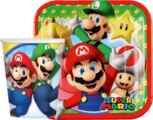 ZESTAW KUBKI TALERZYKI SUPER MARIO URODZINY 16szt