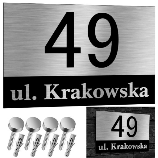 DUŻA NIERDZEWNA Tablica adresowa na dom z numerem budynku 40x27 Aluminium