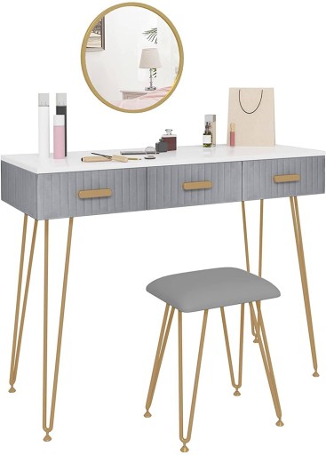 Elegancka toaletka taboret lustro szuflady glamour