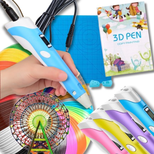 ZESTAW DŁUGOPIS 3D + WKŁADY PLA 110 METRÓW KOLORY SZABLONY I ZESZYT GRATIS