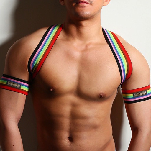 BDSM63 ELASTYCZNY HARNESS, Tęcza, LGBT + 2 opaski