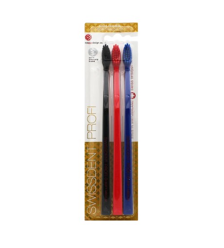 Swissdent szczoteczki do zębów Profi Colours soft-medium Black, Red, Blue 3 szt.