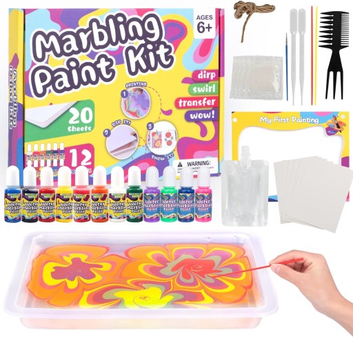 ZESTAW DO MALOWANIA NA WODZIE FARBY MARBLING 12 KOLORÓW DIY