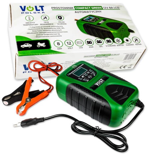 Automatyczny prostownik do akumulatorów a LCD Volt 12V 8A COMPACT GREEN