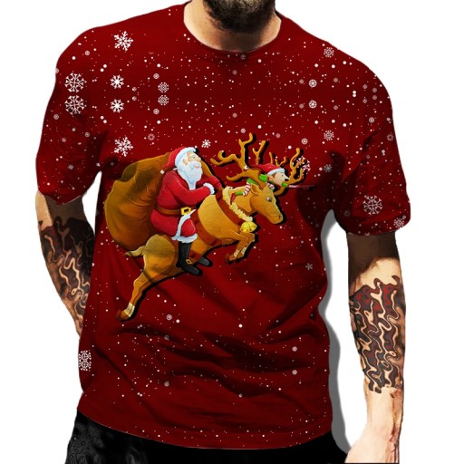 Santa Claus Pattern Men's T-shirt Elk Print Man Sh
