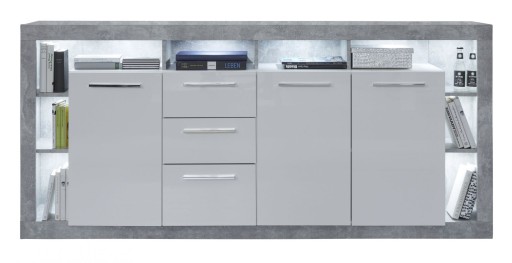 Komoda 3-drzwiowa biały wysoki połysk +beton Eden