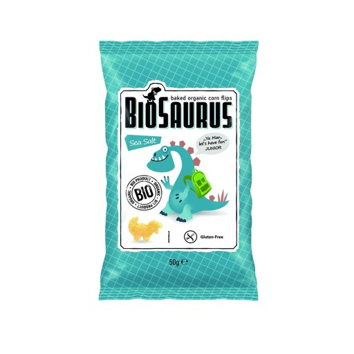 BIOSAURUS BIO CHRUPKI KUKURYDZIANE Z SOLĄ MORSKĄ BEZGLUTENOWE DINOZAURY 50g