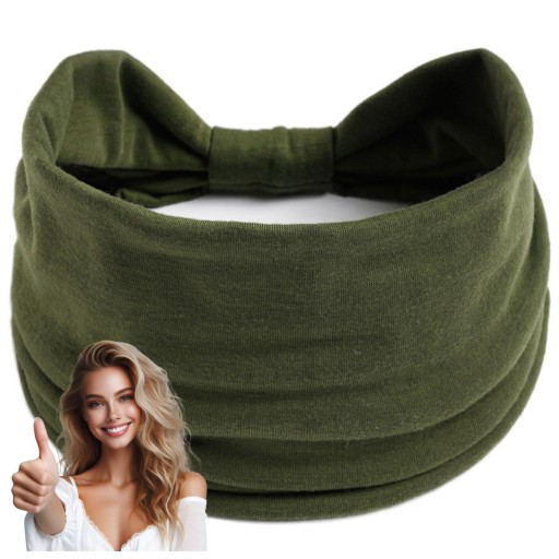 Opaska na głowę SZEROKA do włosów zielona WYGODNA khaki na uszy MODNA
