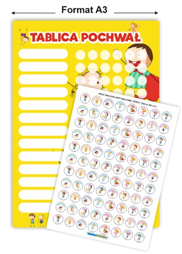 Tablica Motywacyjna Pochwał DZIECI + naklejki (dom/szkoła/przedszkole)