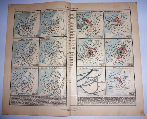 MAPA ŚWIAT POGODA 1934 Minerva Atlas