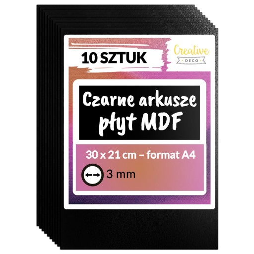 Płyta MDF do cięć laserem grawerowania malowania 3mm A4 x 10 szt czarny