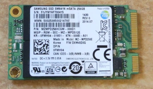 Dysk SSD 256GB mSATA SAMSUNG SM841N MZ-MPD256E - nie wykrywa