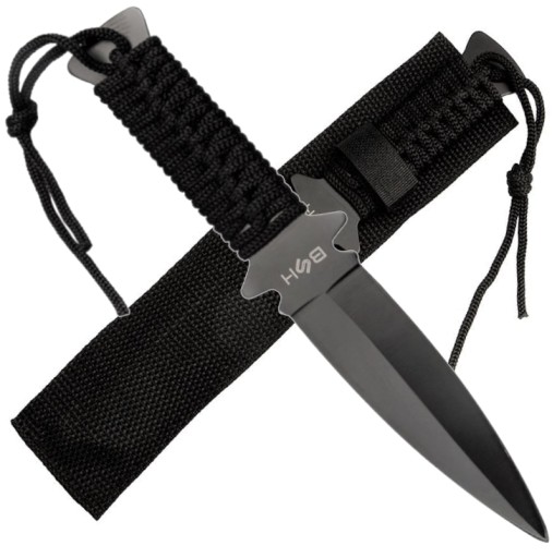 Krótki Sztylet - Czarny Nóż Do Rzucania Z Pokrowcem Shuriken Oplot Paracord