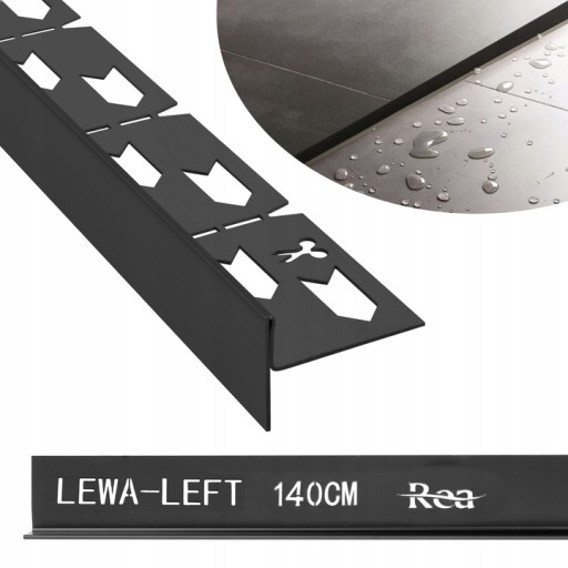 Listwa spadkowa brodzikowa 140CM CZARNY MAT BLACK Lewa - REA