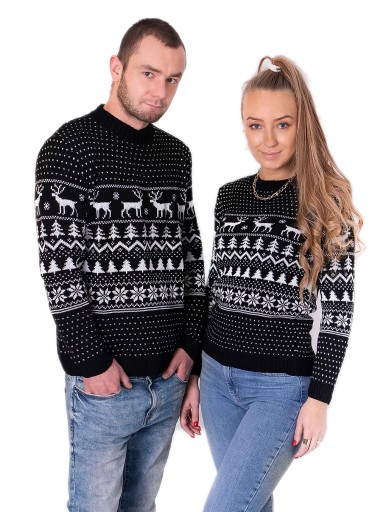 Świąteczny Sweter Zestaw Swetrów dla Par Damski i Męski Czarny UNISIZE
