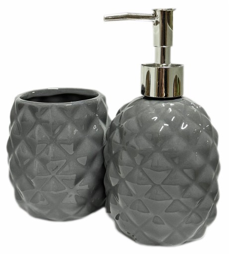 ZESTAW ŁAZIENKOWY CERAMICZNY DOZOWNIK DO MYDŁA + KUBEK ŁAZIENKA SZARY