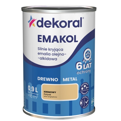 Dekoral SILNIE KRYJĄCA Emalia do drewna i metalu kremowy 0,9L