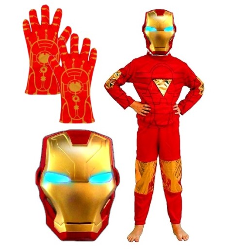 Strój IRON MAN przebranie MASKA RĘKAWICA LED S