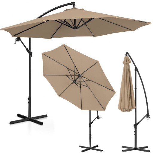 DUŻY PARASOL OGRODOWY SKŁADANY 300cm SZAROBRĄZOWY