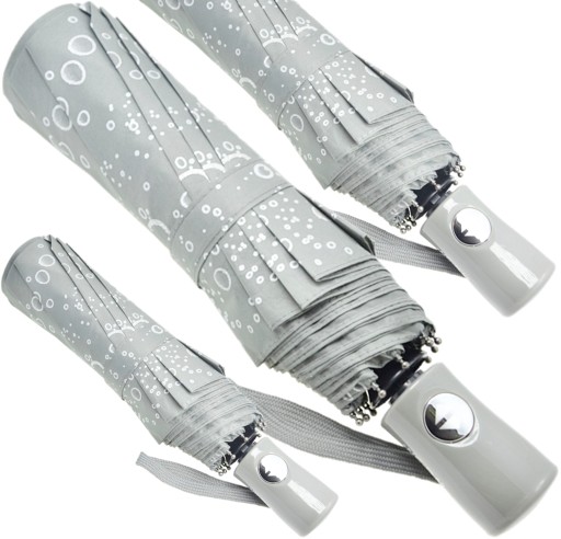 DAMSKA MĘSKA PARASOLKA W SREBRNE KROPLE AUTOMAT PARASOL MOCNY DAMSKI UNISEX