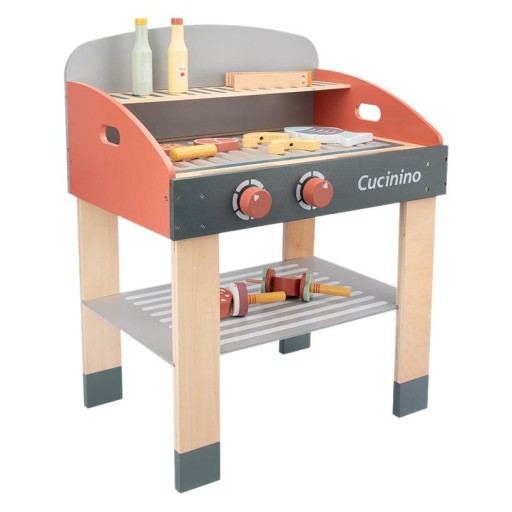 DREWNIANY GRILL DLA DZIECI ZABAWKA Z PRZEKĄSKAMI I AKCESORIAMI DO ZABAWY