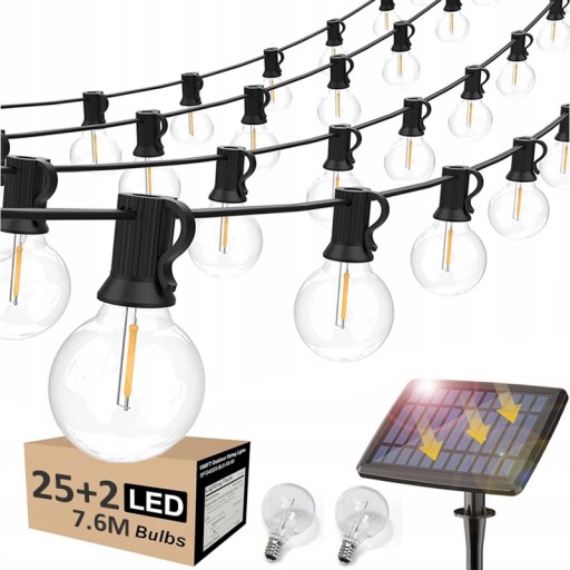 LAMPA SOLARNA OGRODOWA GIRLANDA 25 LED CIEPŁE DO OGRODU LOFT TARAS BALKON