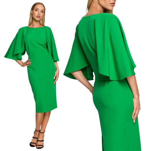 SUKIENKA ELEGANCKA KOBIECA NA WESELE MIDI KIMONOWE RĘKAWY ZIELONA 44 XXL
