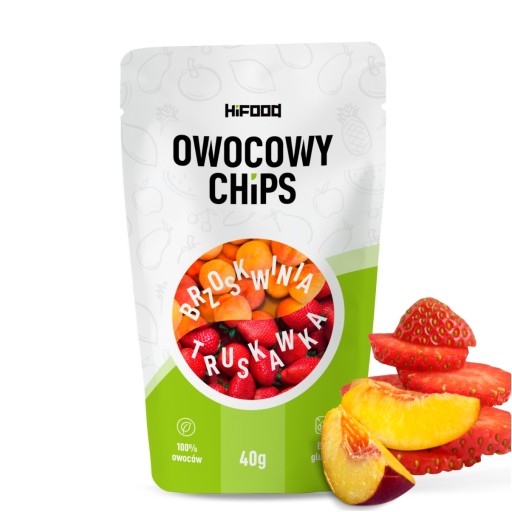 OWOCOWY CHIPS Brzoskwinia - Truskawka 40g HiFOOD ZDROWA PRZEKĄSKA 12m+