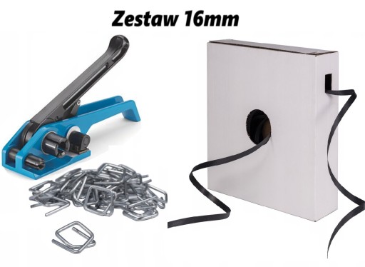 16MM CZARNA TAŚMA W KARTONIE ZESTAW DO SPINANIA PALET BANDOWNICA