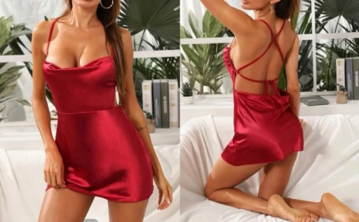 3F0B73 A02 SHEIN CZERWONA SATYNOWA KOSZULA NOCNA L