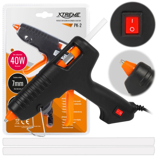 PISTOLET DO KLEJU NA GORĄCO 40W 7MM MOCNA KLEJARKA + 2 WKŁADY ZESTAW