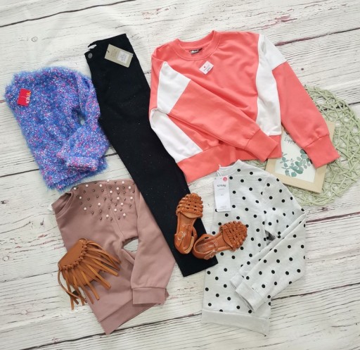 Zestaw spodnie z brokatem Primark bluza Sinsay sweter Kiki&Koko 134cm 9 lat