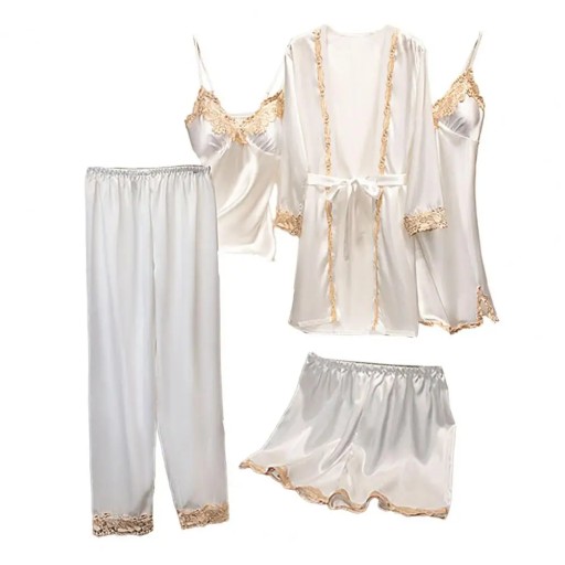 Silk-like Pajama Set Elegant Satin Lace Pajama Set