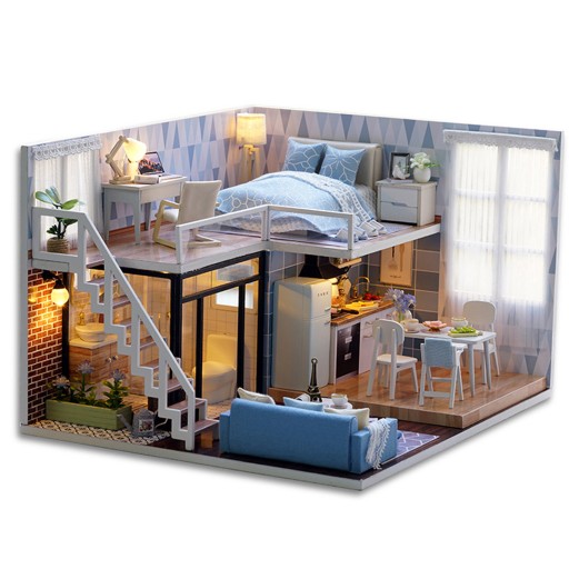 DOMEK DLA LALEK DREWNIANY DREWNIANY DOM 3D LED