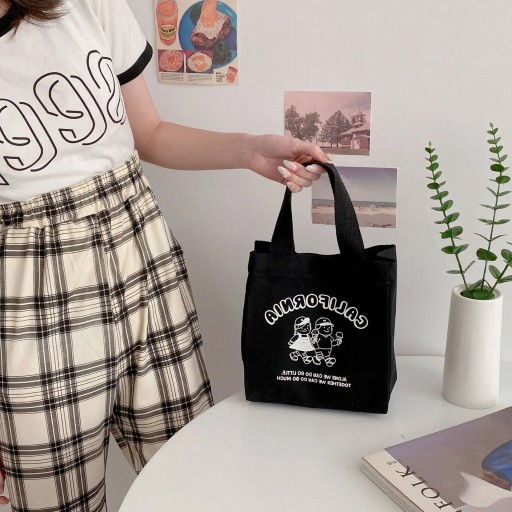 Cute Lunch Bag Canvas Lunch Box Picnic Tote Cotton Cloth Small Handbag