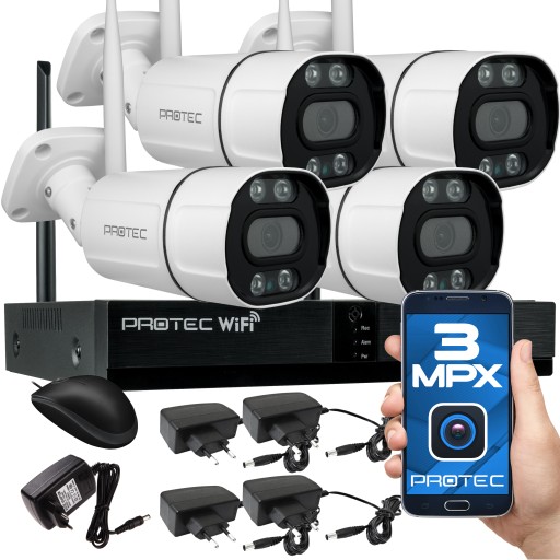 ZESTAW DO MONITORINGU WiFi 4 KAMERY WYSOKA JAKOŚĆ 3MPX BEZ HDD PROTEC IP