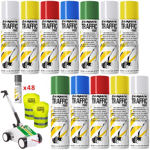 AMPERE Farba drogowa do malowania jezdni mix 500ml 48szt. + wózek